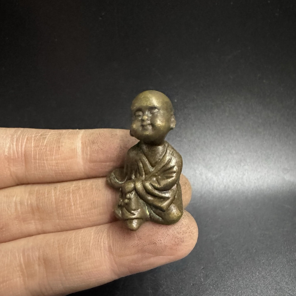 Brass Monk Figurine Mini Statue Buddhist Handheld Decor Antique Style