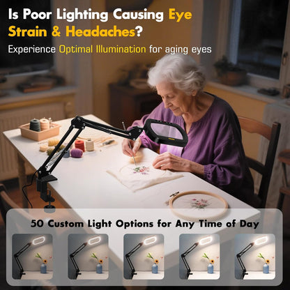 Magnifying Glass with Light Square Magnifier Desk Lamp 10X Close up Work for Des