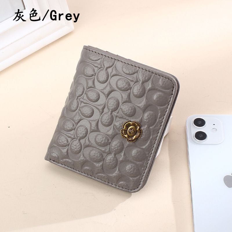 Genuine Leather Short Fashion Embossed Coins Purses Hasp Wallets 9*10*2 CM 1 PC