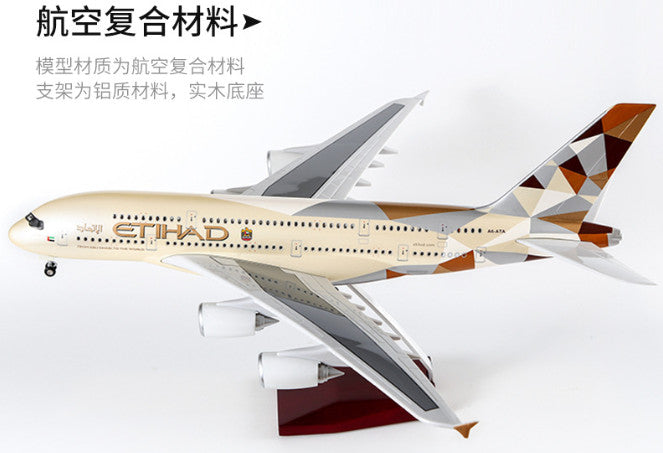 1:160 46CM ETIHAD AIRBUS A380 Passenger Airplane Landing Gear Resin Plane Model