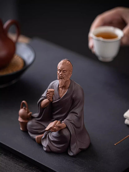 Chinese Zisha Clay Lu Yu Statue Tea Sage Tasting Figure Home Decor Ceramic Art