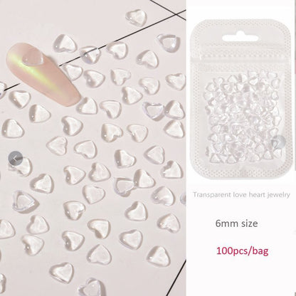 Nail Art Decals 20-100Pcs 3D Heart Charms Clear Acrylic DIY Manicure Accessories