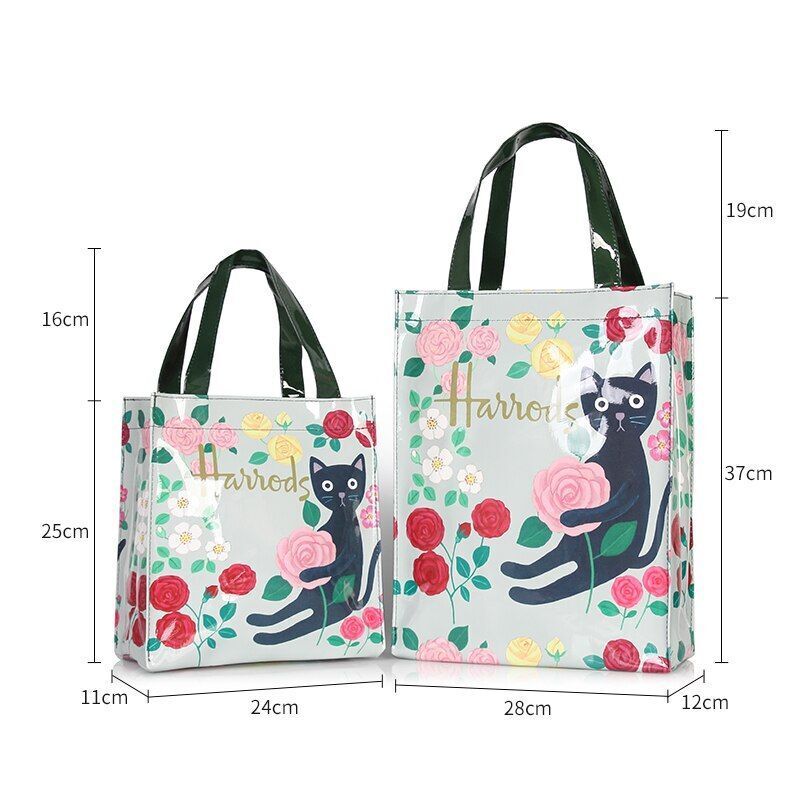 PVC Reusable Shopping Bag Flower Print Waterproof Handbag Shoulder Bags Leisure