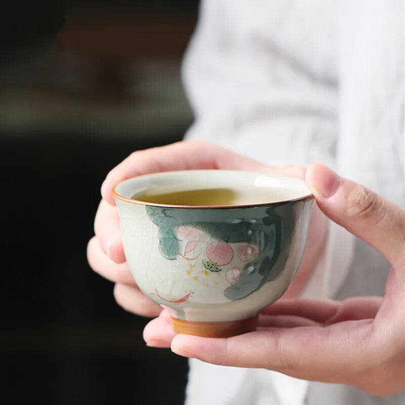 1Pc Chinese Tradition Ceramic Tea Cup Handmade Ice-cracking Glaze Lotus Teacup
