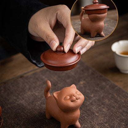 Multi Functional Tea Pet Cat Statue Yixing Zisha Purple Clay Holder for Lid New