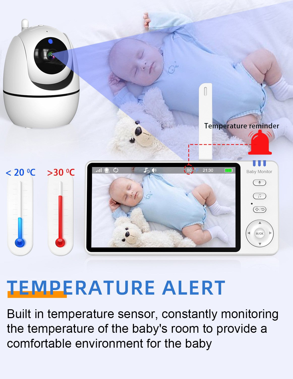 5 Inch HD Digital Wall Mountable Video Audio Baby Monitor 3500mAh 1280*720P