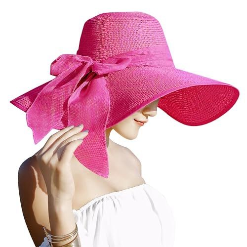 Womens Bowknot Straw Hat Foldable Beach Sun Hat Roll up Summer Caps 12 color