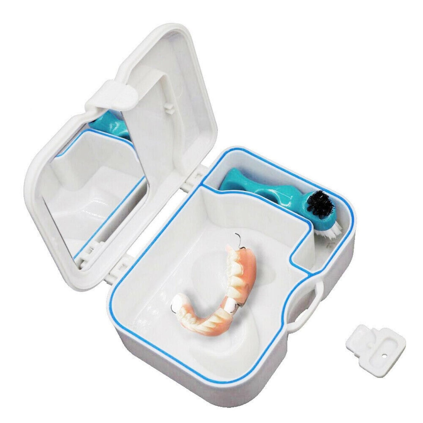 False Teeth Storage Case Container Denture Box with Mirror Clean Brush Appliance