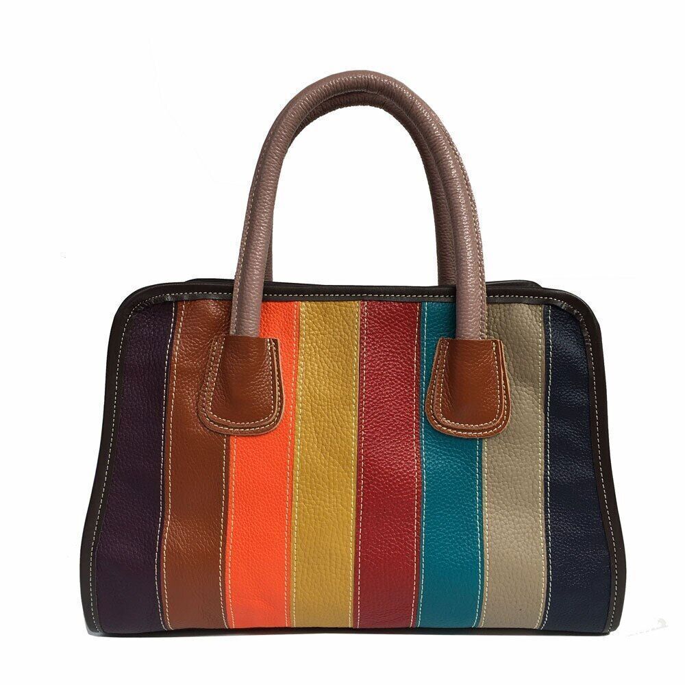 Luxury Tote Bag Patchwork Genuine Leather Women Handbag Retro Shoulder Messenger