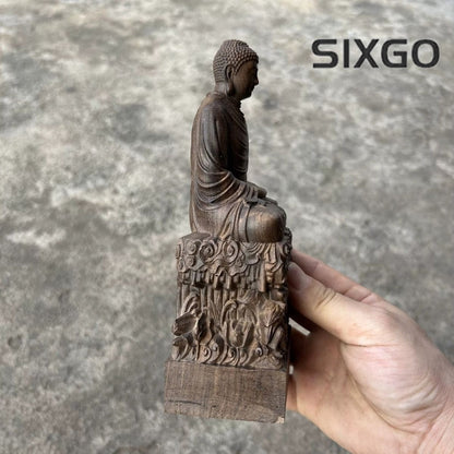 19cm Natural Agarwood Carved Buddha Statue Shakyamuni Feng Shui Home Decor Gift