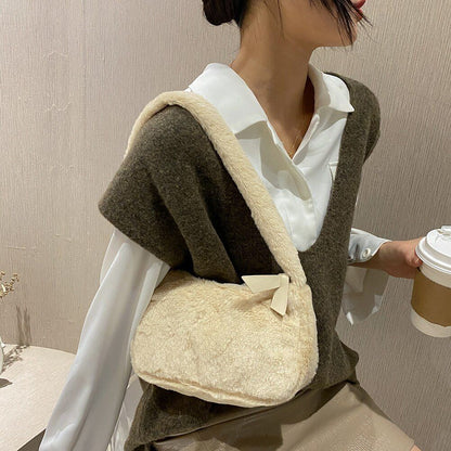 Fashion Plush Fluffy Shoulder Crossbody Handbag Vintage Portable Underarm Bags