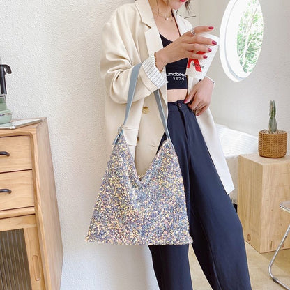 Fashion Sequins Bag Shoulder Purse Luxury Handbags 36*38*2 CM Belt Length 6 CM