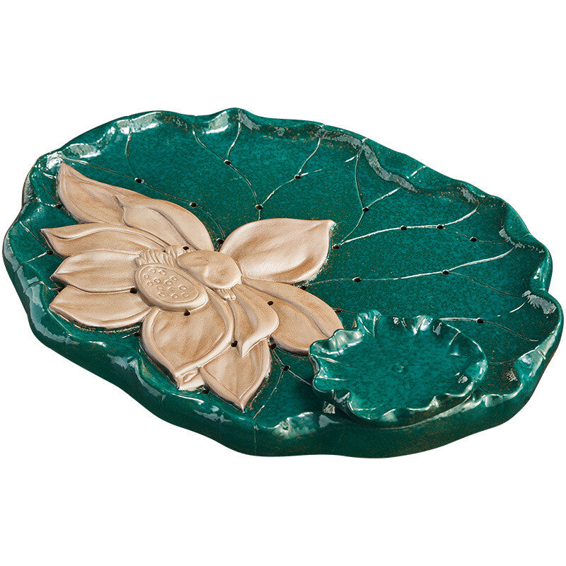 One Tea Tray Crude Pottery Lotus Carved Reservoir Water Draining Tea Plate New