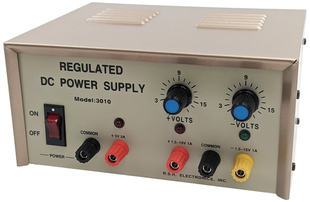 Triple Output DC Power Supply, ONE 5V @ 3A Max and TWO ±1.5V DC to ±15V @ 1A Max