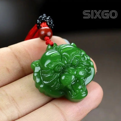 Natural Chinese Jade Green Hand Carved Tiger Head Pendant Boutique Jewelry