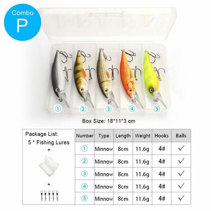 5Pcs/Set Sinking Wobblers Crankbaits Fishing Kit Artificial Hard Lures Swimbaits