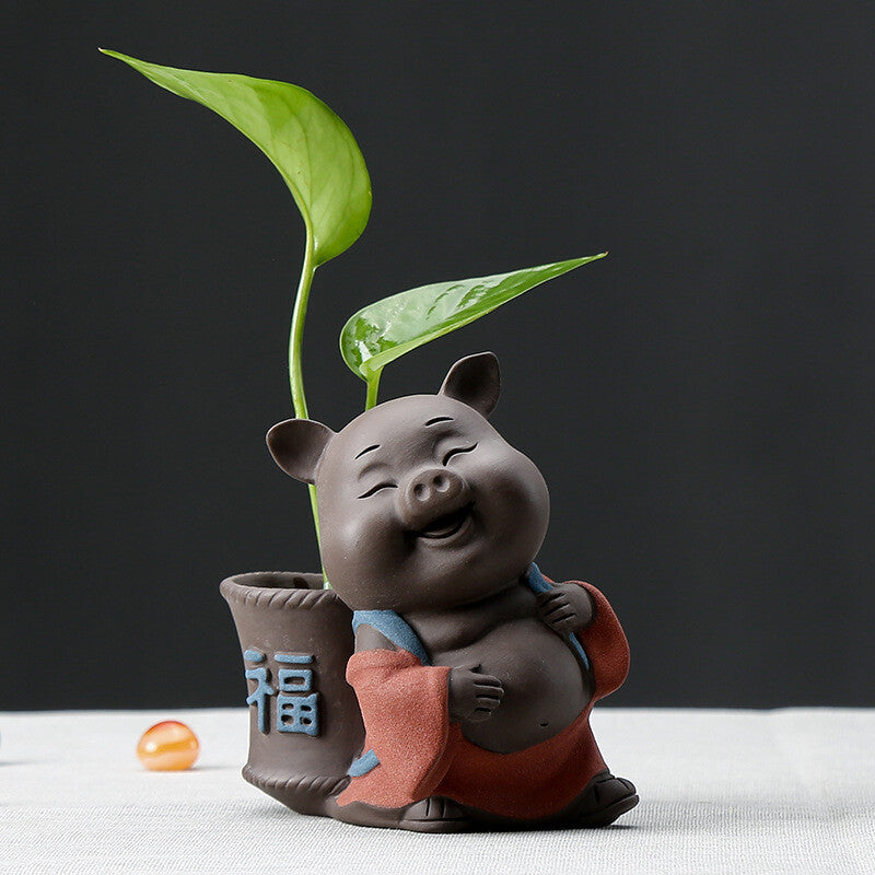 Creative Vase Decoration Small Size Yixing Zisha Purple Clay Pig Statue Tea Pet