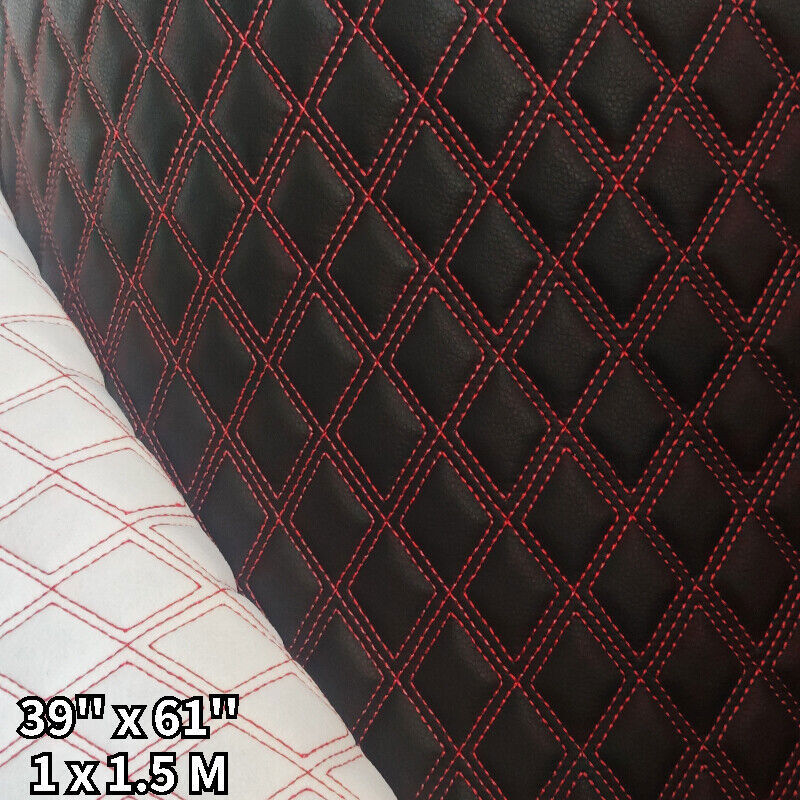 Double Thread Quilted Faux Leather Vinyl Fabric Foam Backing Upholstery Cushion