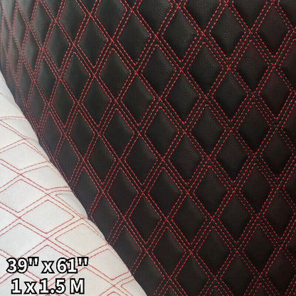 Double Thread Quilted Faux Leather Vinyl Fabric Foam Backing Upholstery Cushion
