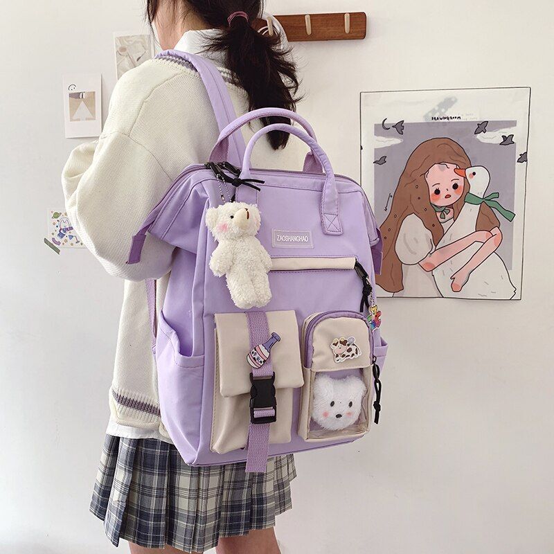 Purple Backpack Women Waterproof Fancy High School Bag Teenagers Travel Rucksack
