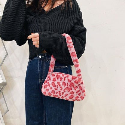 Fluffy Shoulder Bag Vintage Underarm Pouch Square Travelling Purse 22*14*7CM 1PC