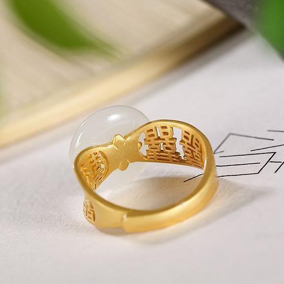 Original Silver Gold Plated Natural Hetian Jade White Jade Classic Ring