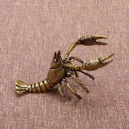 8.7cm Brass Lobster Sculpture Handmade Ornament Tea Pet Collectible Craft