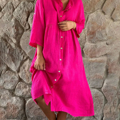 Womens Cotton Linen Shirt Dress Loose Button Up Casual Baggy Long Tops Tunic
