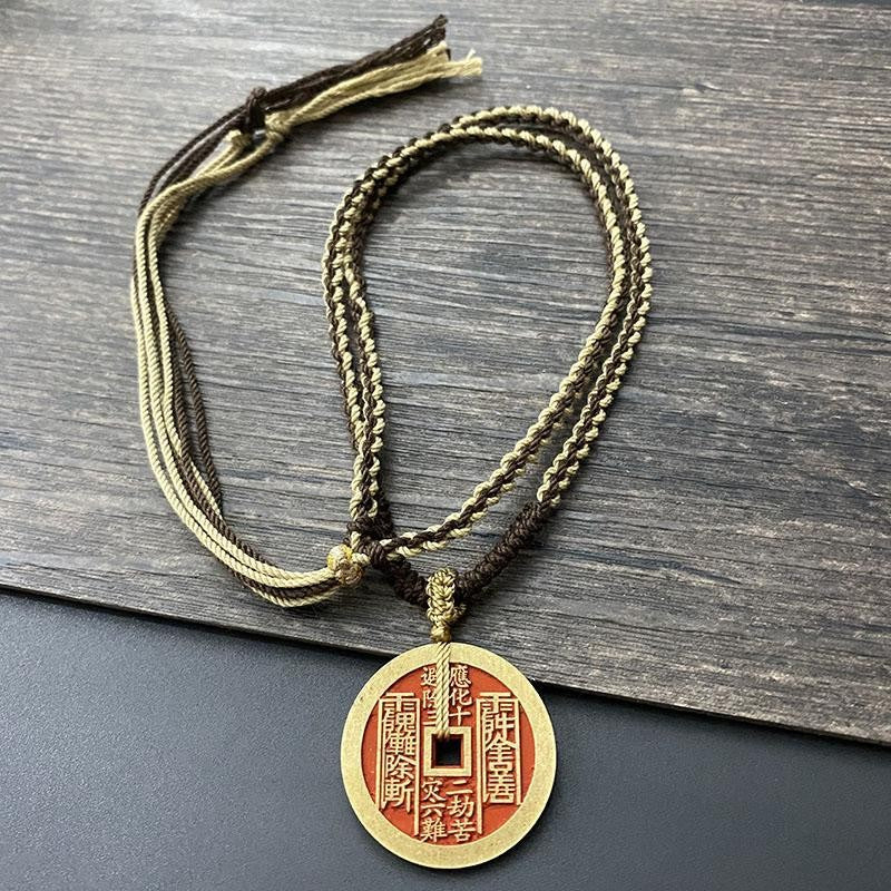 Shan Gui Flower Coin Pendant True Martial Emperor Handmade Hemp Necklace