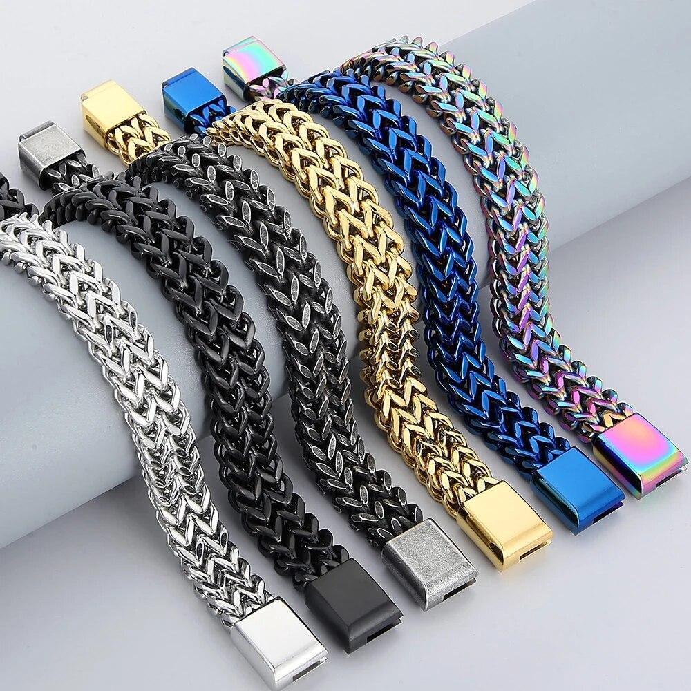 Meshed Woven Stainless Steel Bracelet Curb Chain Cuban Link Wristband Men Women