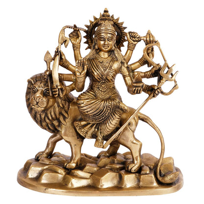 Hindu God Lord Brass Maa Durga Idol Sitting On Lion Idol Statue Figurines