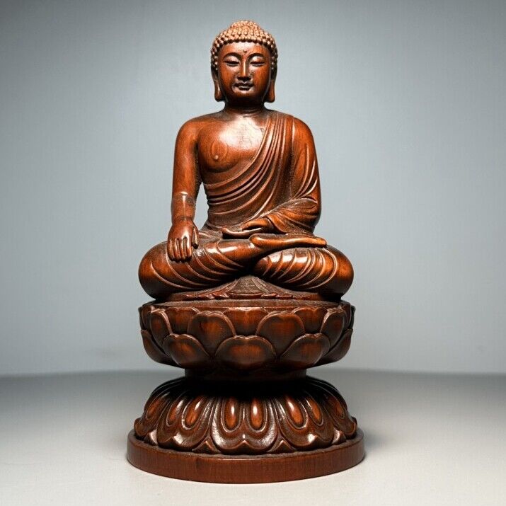 Vintage Chinese Boxwood Carved Shakyamuni Buddha Statue Ornaments Wood Figurines