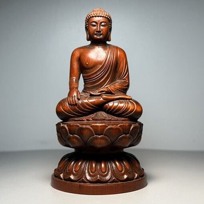 Vintage Chinese Boxwood Carved Shakyamuni Buddha Statue Ornaments Wood Figurines