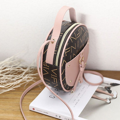 1PC Vintage Round Crossbody Bag Synthetic Leather Shoulder Purse Small Handbags