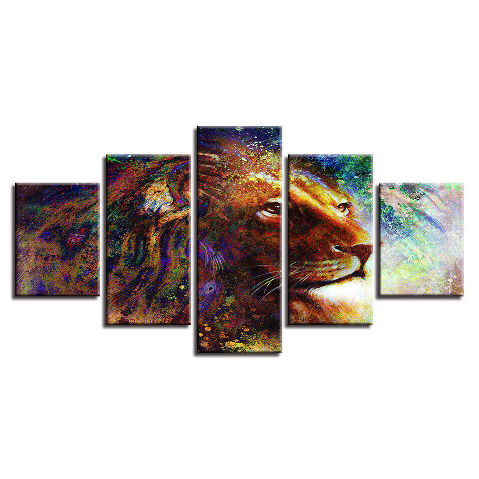 Abstract Lion Graffiti Male Lion Canvas Prints Painting Wall Art Home Decor 5PC