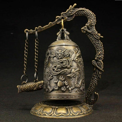 Chinese Antique Pure Copper Dragon Patterned Copper Clock Feng Shui Decoration