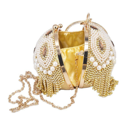 Golden Silver Beaded Ball Evening Shoulder Bag Wedding Party Handbag Crystal Bag