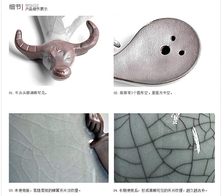 Porcelain Buffalo Geyao Crackle Glaze Tea Pet On Tea Tray Small Size Tea Play