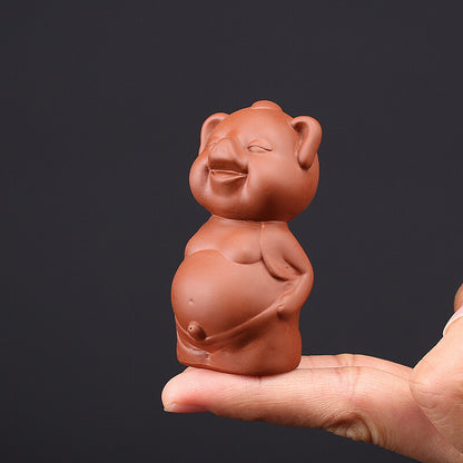 Lovely Pig Statue China Zisha Purple Clay Tea Pet Standing Pig Table Decoration