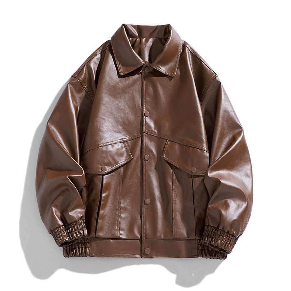 Men's PU Jacket Korean Style Casual Leather Coat