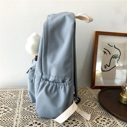 Waterproof Nylon School Backpack Large Solid Color Travel Bag College Schoolbag