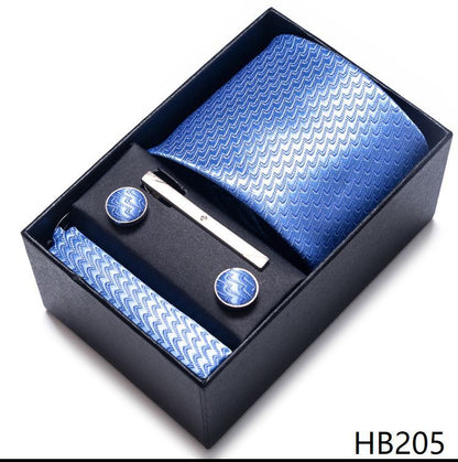 Men Neckties 5Pcs Business Ties Hanky Cufflink Set Clips Corbatas Gift Box 7.5cm