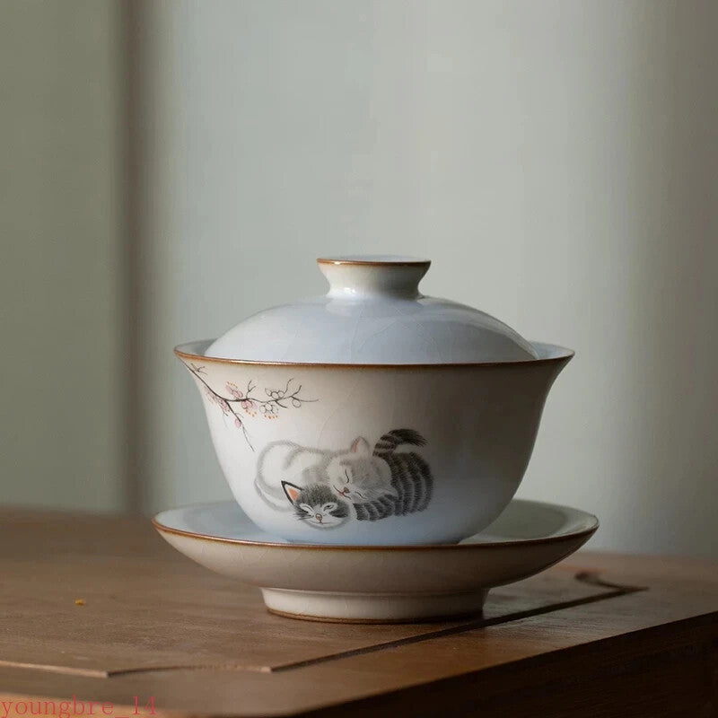 Ruyao Ceramic Covered Bowl Kung Fu Tea Set Household Collection Originality