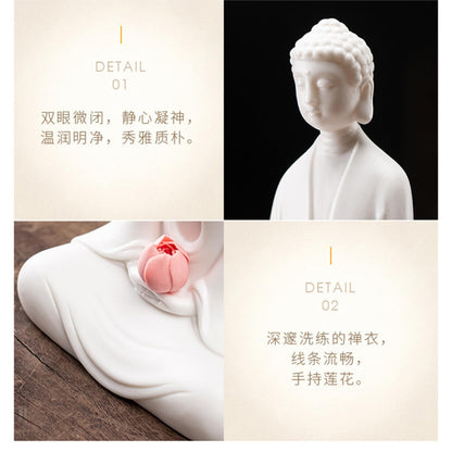 Tathagata White Porcelain Tea Pet 12.3cm Tea Ceremony Buddha Statue Decoration