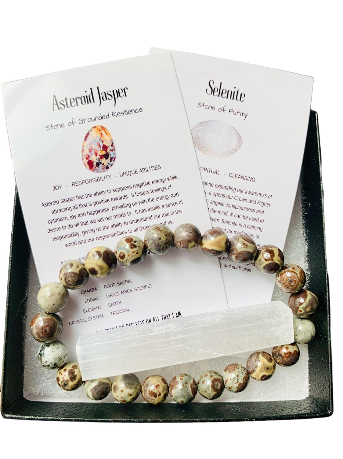 Crystal Asteroid Jasper Round Bead Stretch Bracelet Gift Meditation Crystals