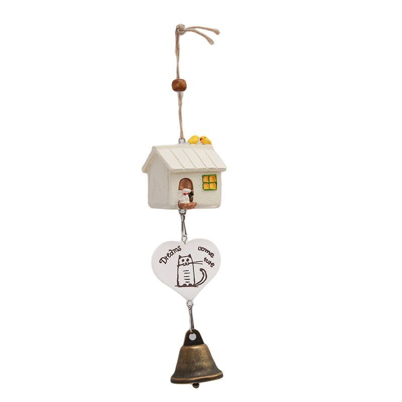 Home Garden Ornaments Resin Metal Bird House Cage Wind Chimes Baby Children Gift