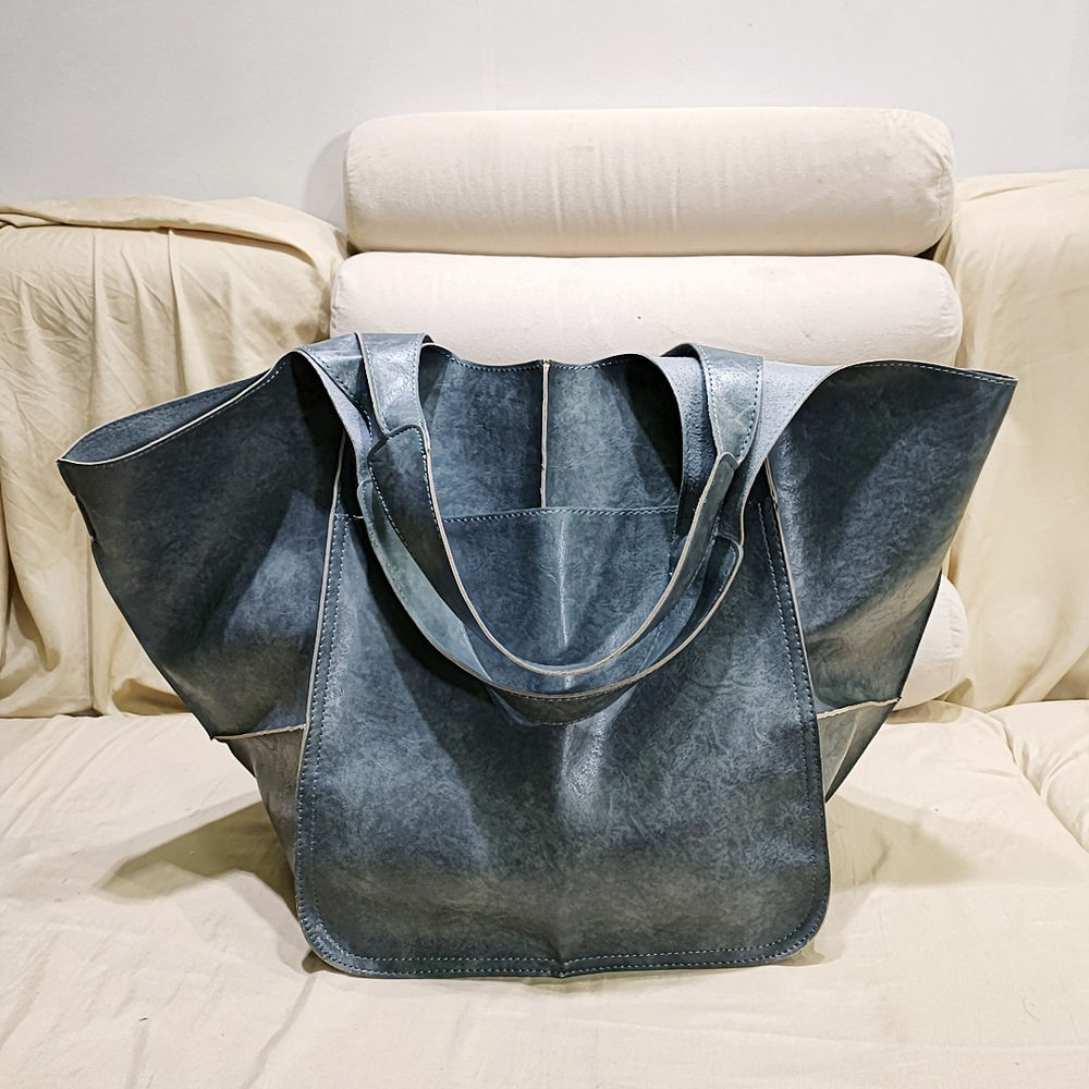 Women Large Capacity Soft Leather Casual Tote Shoulder Bag Retro Shopper Handbag