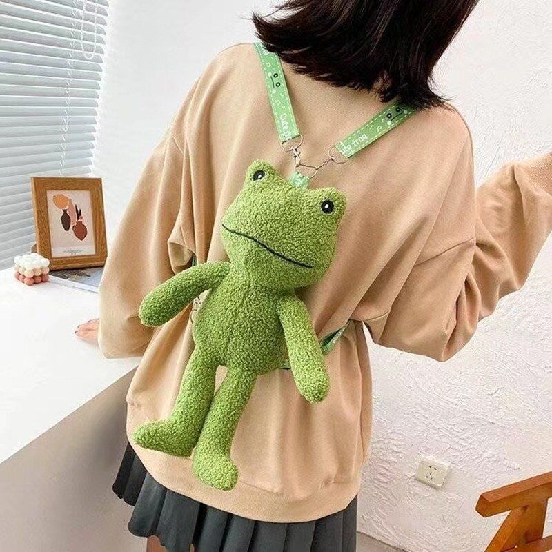 Black Plush Doll Bag Women Cute Funny Backpack Flannel Soft Handle 20L Traveling