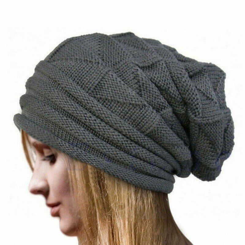 Unisex Knitted Baggy Beanie Cap Oversized Winter Warm Wool Hat Outdoor Hiking