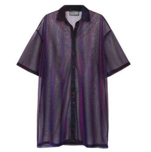 Lady Womens Holographic Laser Jacket Iridescent Transparent Shirts Tops Outwear
